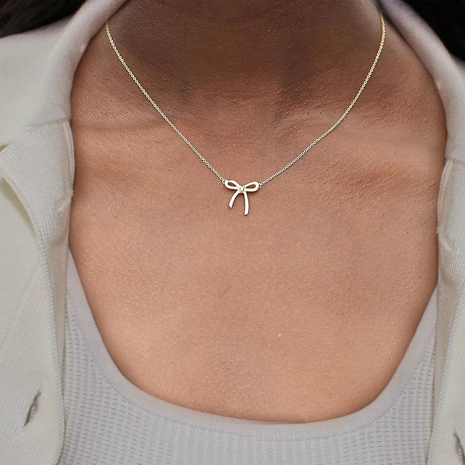 Kyrlune Gold Bow Pendant Choker Necklace