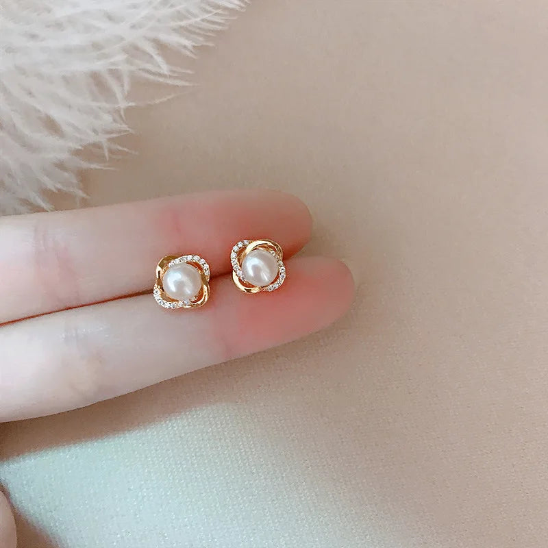 Kyrlune Pearl & Crystal Twist Stud Earrings (3 Styles)