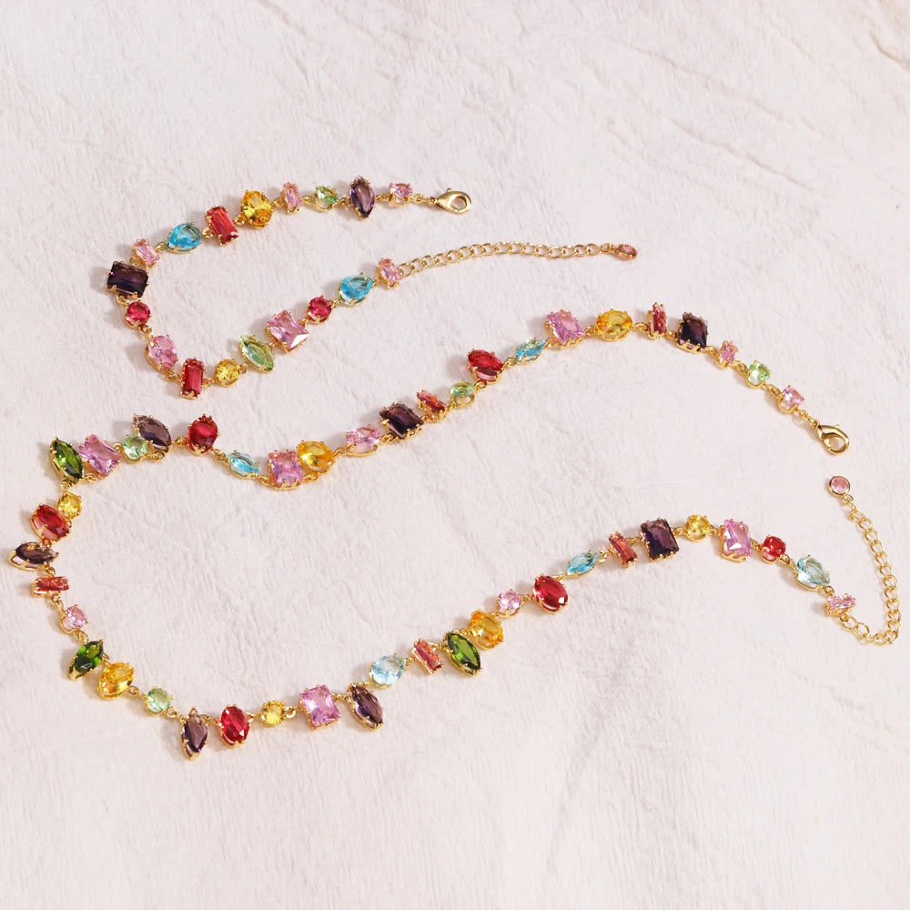 Kyrlune Gold Rainbow Crystal Tennis Necklace - view 4