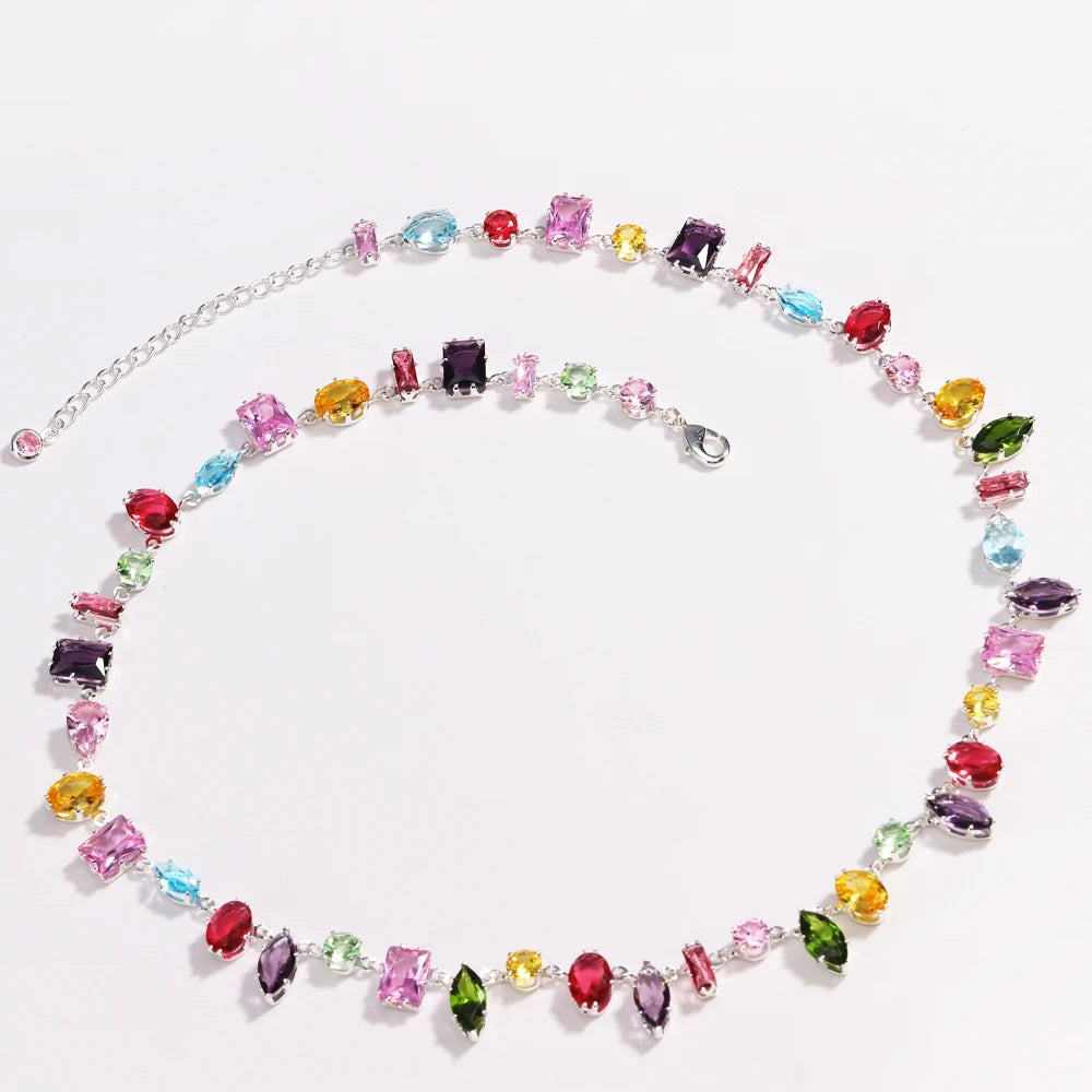 Kyrlune Gold Rainbow Crystal Tennis Necklace - view 10