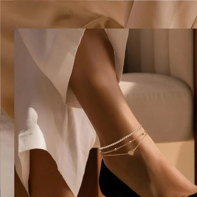 Kyrlune Gold Layered Heart Anklet - view 5