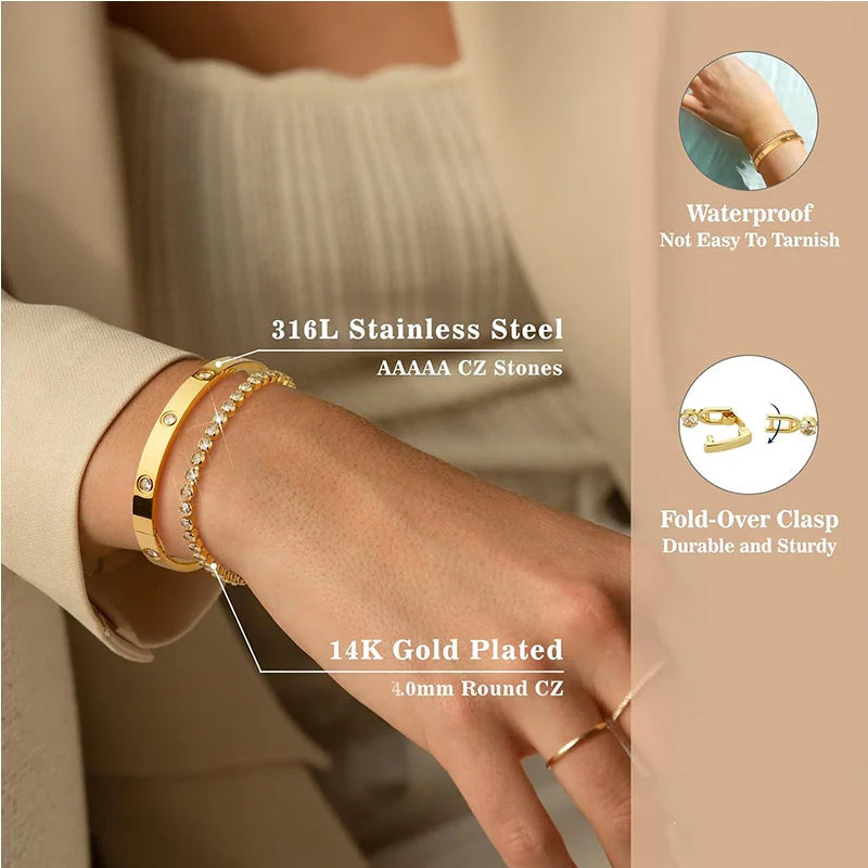 Kyrlune Gold CZ Tennis Bracelet - view 2