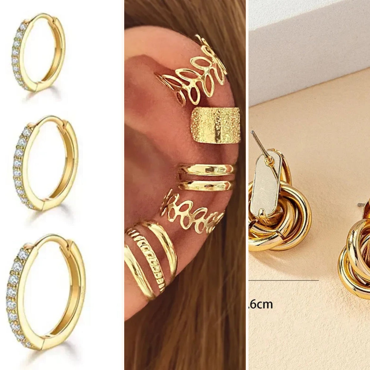 Kyrlune Gold Ear Stack Set (3 Pieces) - all pieces together