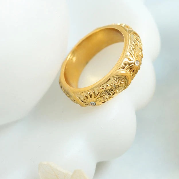 Kyrlune Gold Star & Moon Zircon Ring - view 2